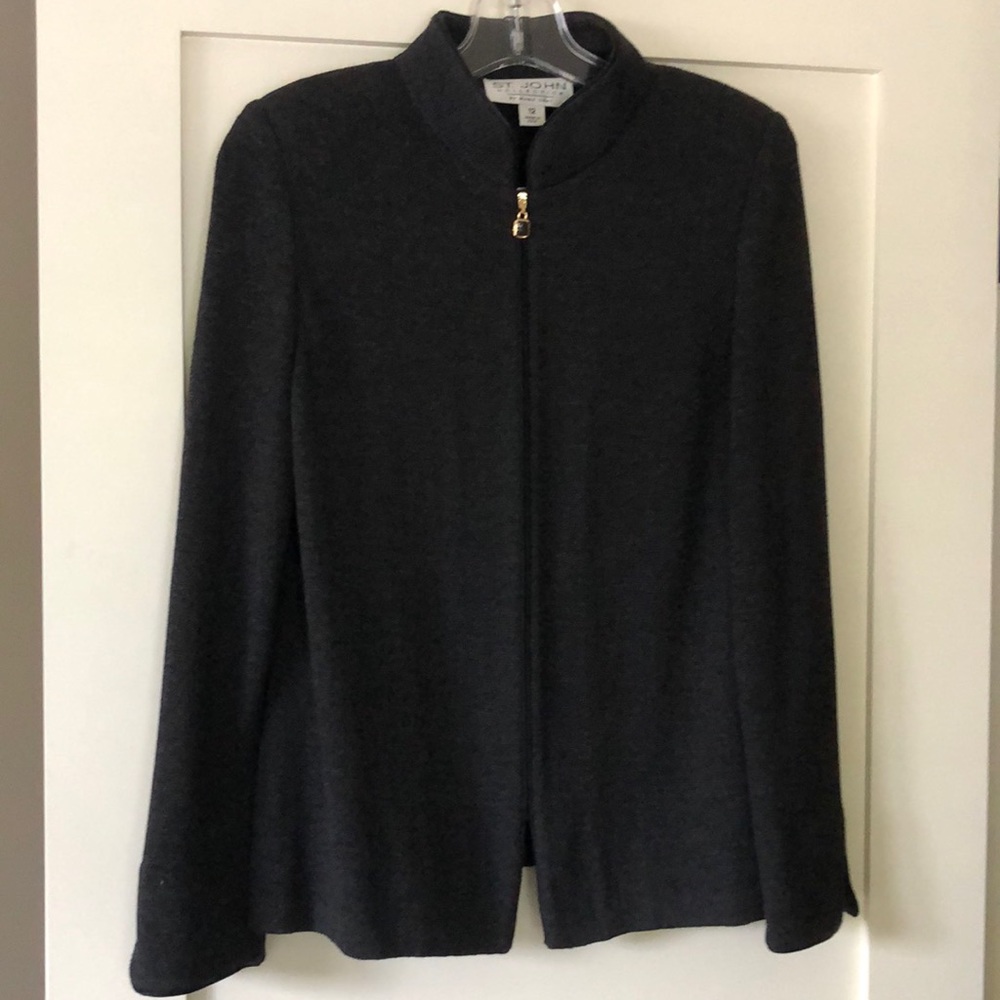 St John Collection knit charcoal gray zip front jacket/blazer